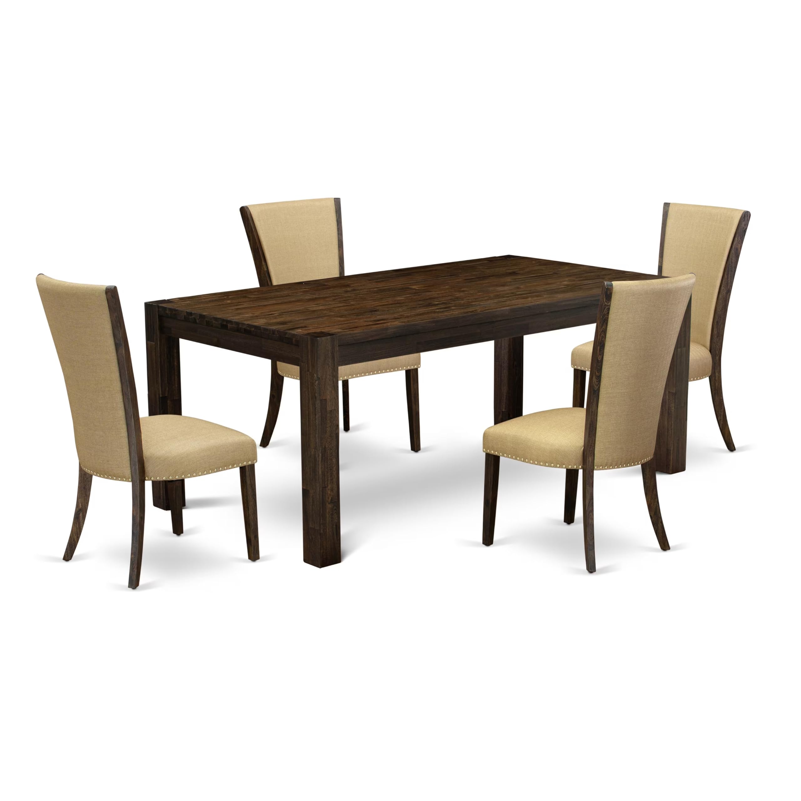 East West Furniture Lmve5-77-03 5 Piece Dinette Set Includes A Rectangle Rustic Wood Dining Room Table And 4 Brown Linen Fabric Upholstered Parson Chairs, 40X72 Inch, Jacobean